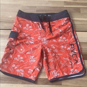 RVCA Black and Red Tropical Board Shorts